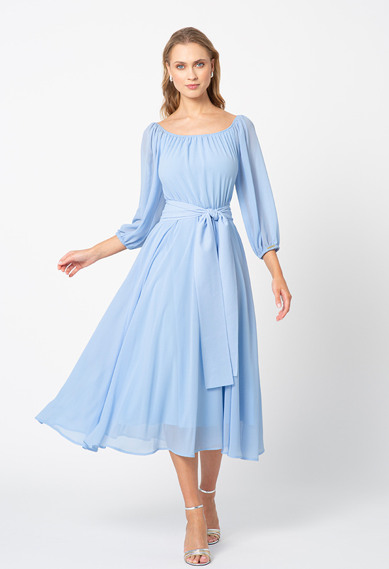 Sukienka z niebieskiego szyfonu Vichy