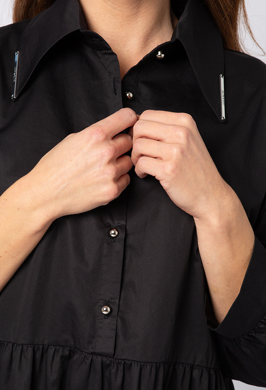 Czarna koszulowa sukienka z bawełny z falbanami Emma