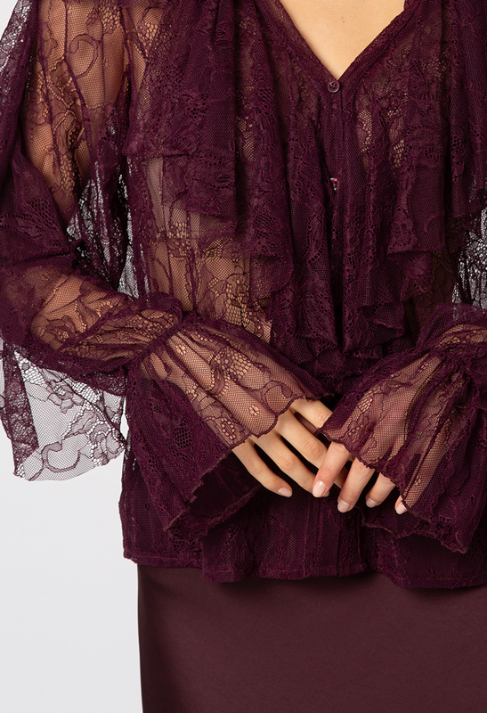 Koronkowa koszula z falbanami w kolorze oberżyny