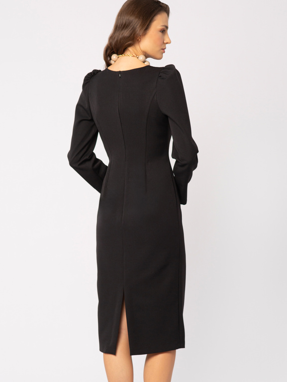 Dopasowana czarna sukienka z długim rękawem Rebecca