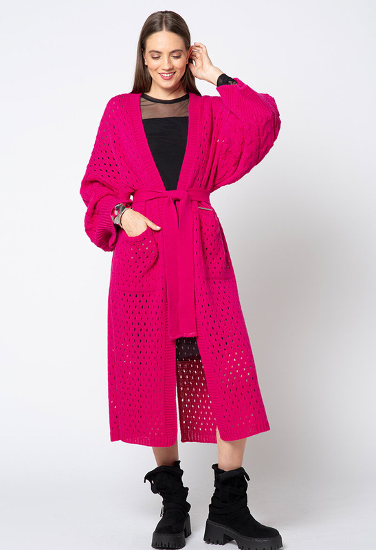 Różowy długi sweter z wiązaniem Mozy