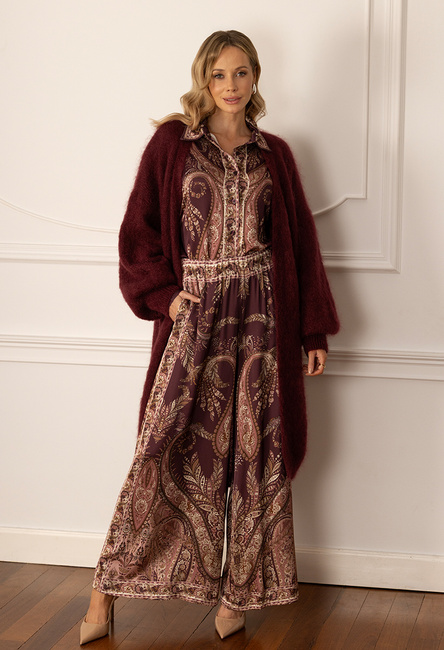 Długi bordowy moherowy sweter bez zapięcia