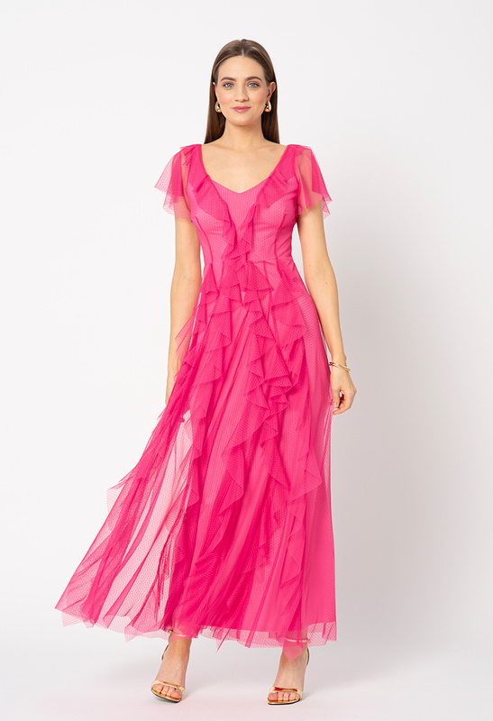 Sukienka z różowej siatki w groszki Malou