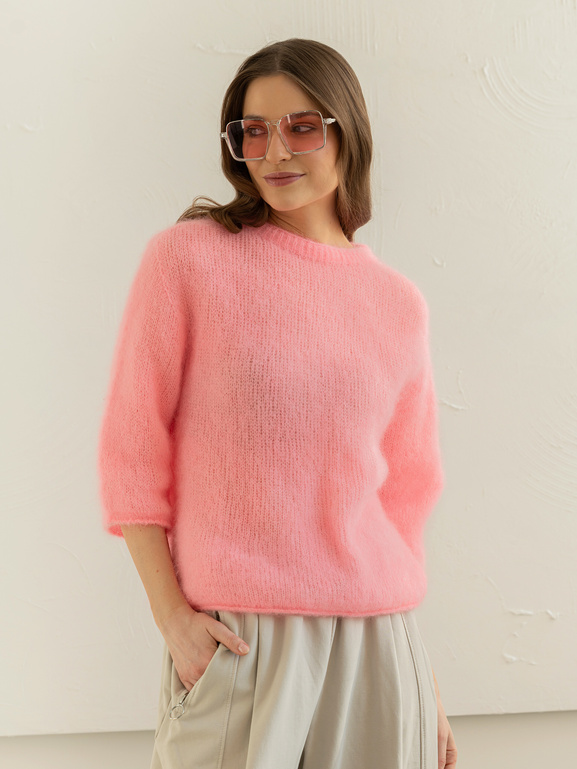 Sweter moherowy fluo róż