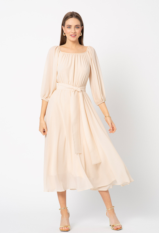 Sukienka z beżowego szyfonu Vichy