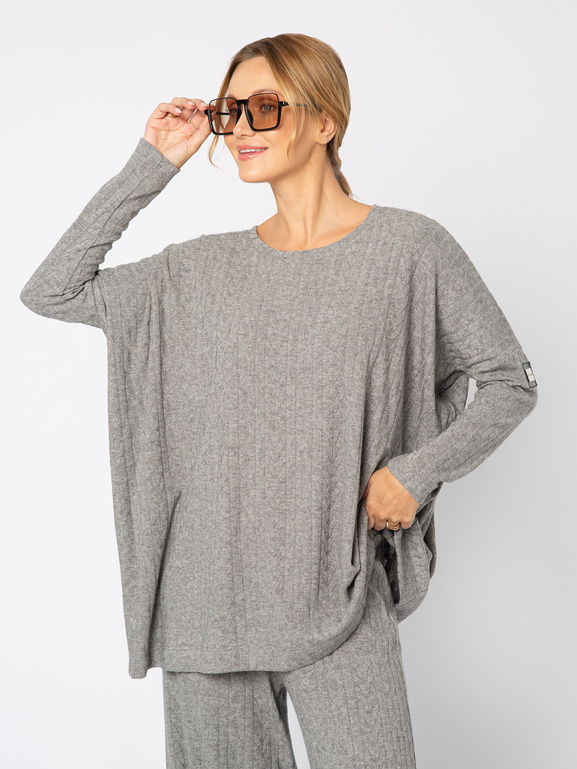 Szary dzianinowy sweter warkocz Anne