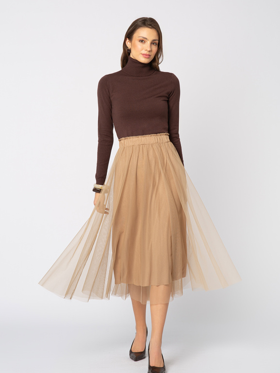 Tiulowa beżowa spódnica