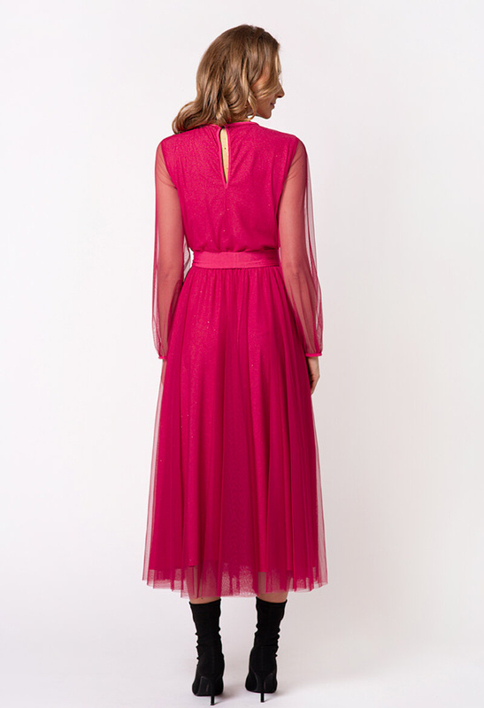 Malinowa sukienka z połyskiem z siatki Aurora