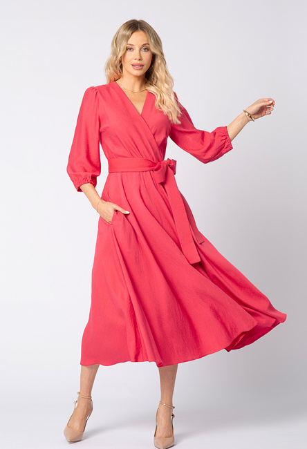 Koralowa sukienka z wiskozy Amelie