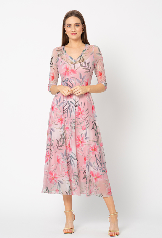 Różowa sukienka z siatki w japońskie wiśnie Mia