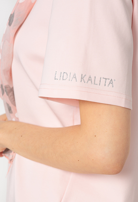 T-shirt w kolorze bladego różu w komplecie z szalem